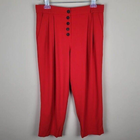 A.L.C. Size 8 Russel Cropped Button Fly Crepe Pants Trousers Red - Picture 2 of 12